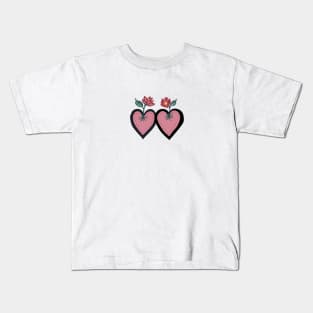 Mid Century Style Flower Hearts Kids T-Shirt